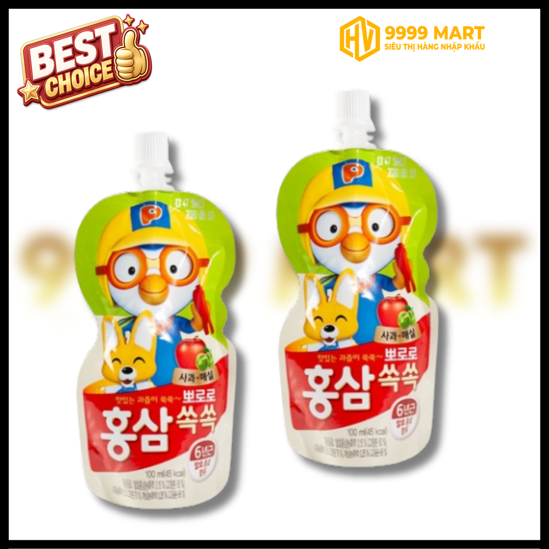  Nước Uống Hồng Sâm Pororo Trẻ Em Vị Táo (10 Gói X 100ml) 