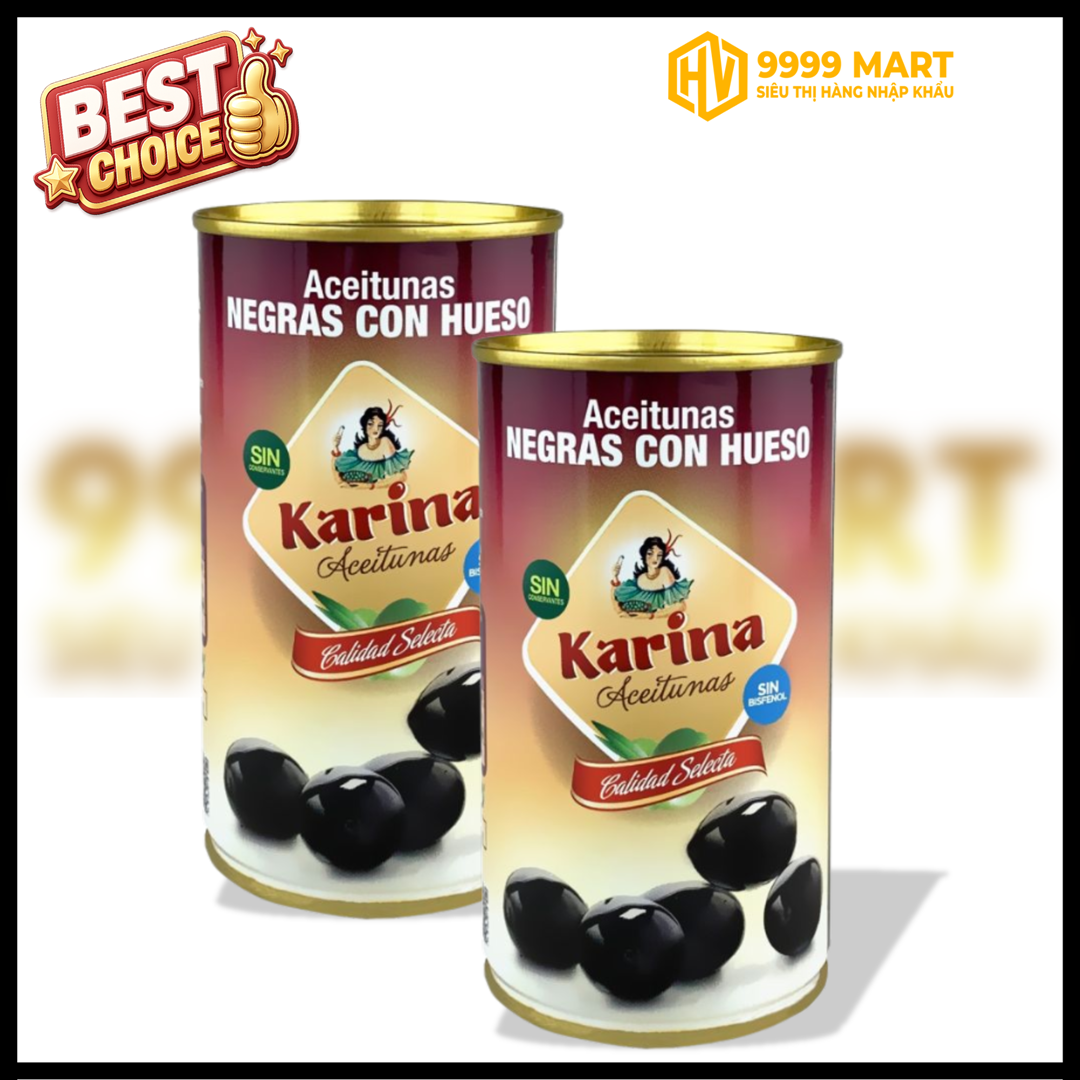  Trái Olive Đen Nguyên Hạt Hiệu Karina 350g/185G (Tây Ban Nha) 