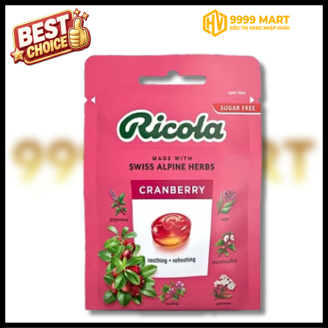  Kẹo Thảo Mộc Ricola Trái Cây Cranberry Không Đường 17.5g 