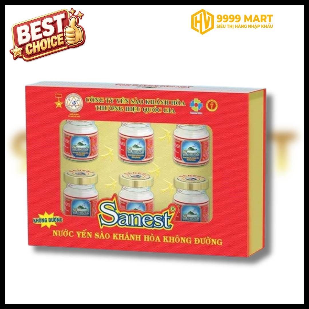  Nước Yến Sào Khánh Hòa Sanest Có Đường - Hộp 6 Lọ (Set Quà) 