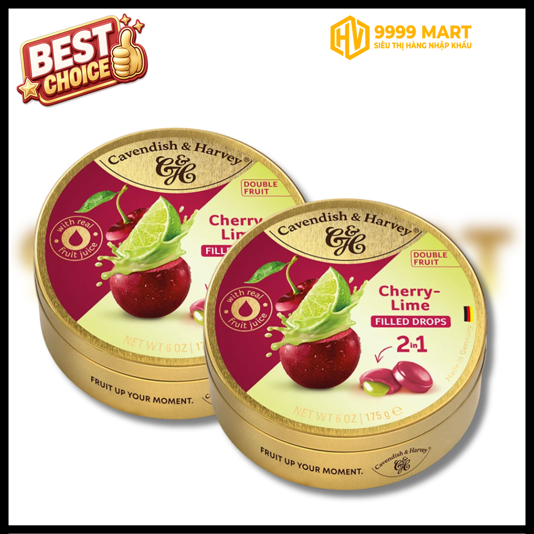  Kẹo Trái Cây C&H Double Fruit Drops Cherry With Lime Filling 175g - Đức 