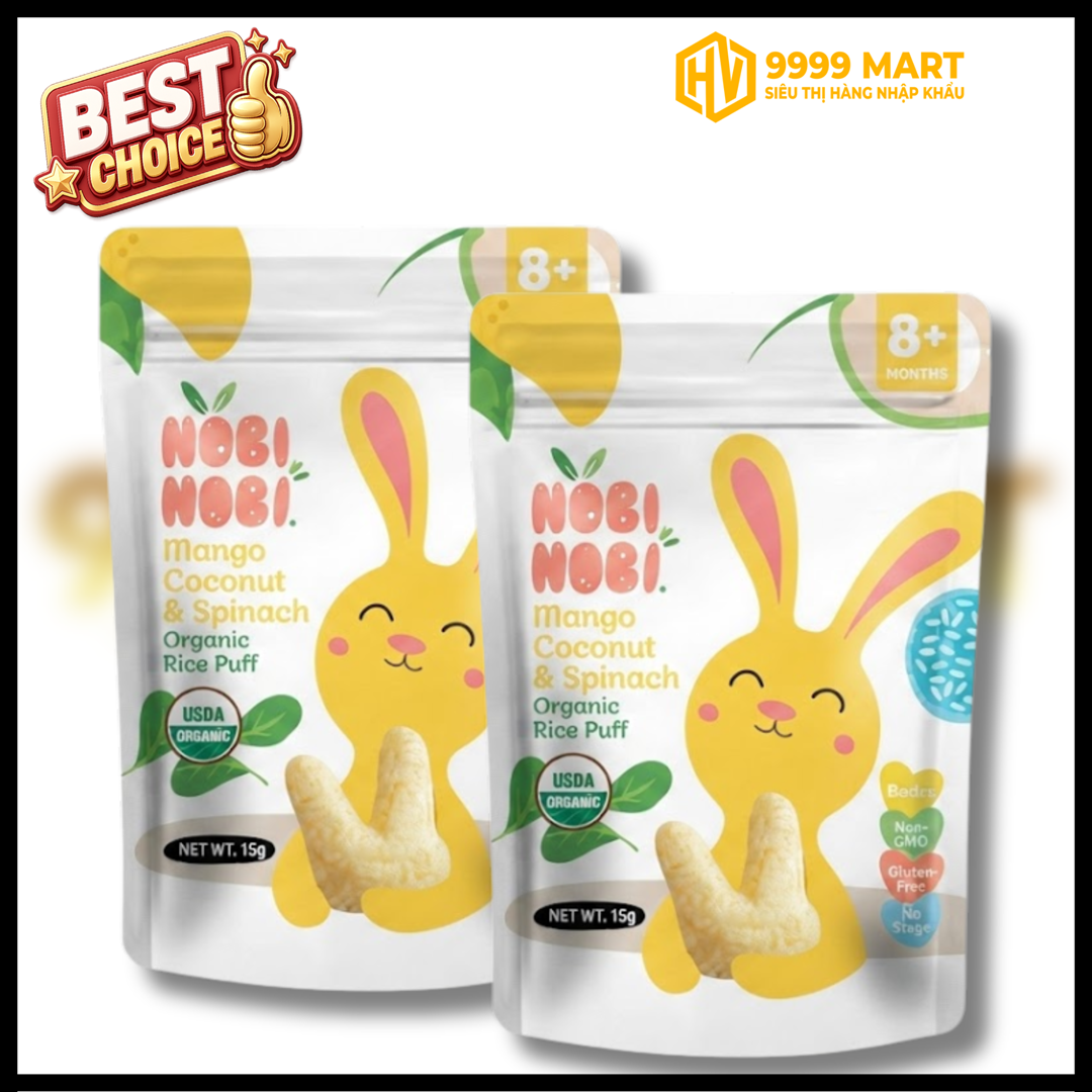  Bánh Gạo Ăn Dặm Hữu Cơ Nobi Vị Xoài - Dừa - Rau Bina 15g (Từ 08 Tháng Tuổi) - Thái Lan 