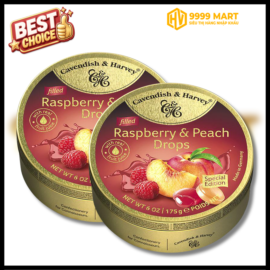  Kẹo Trái Cây C&H Raspberry & Peach Drops 175g - Đức 