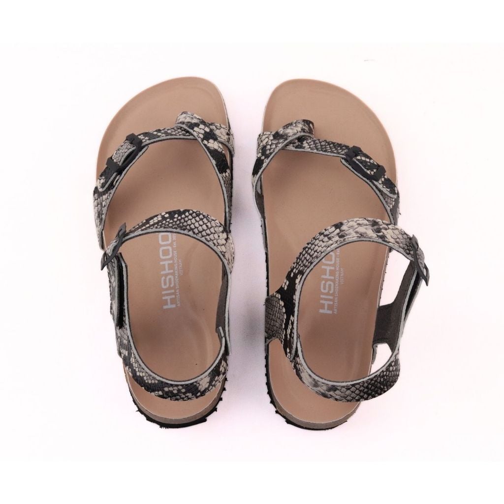 Dép đế trấu sandal birken xỏ ngón da rắn Premium HISHOO B118