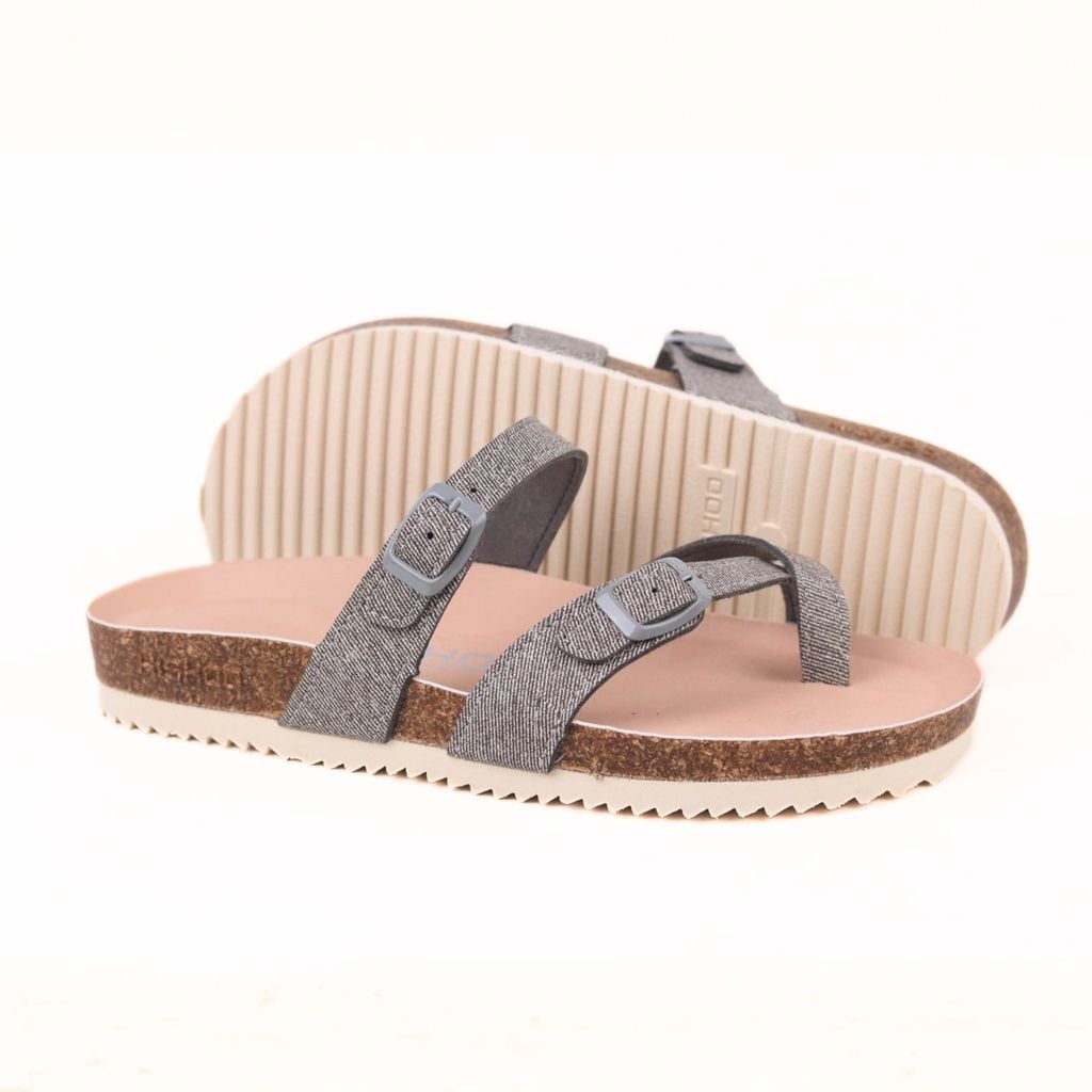 Dép đế trấu birken Xỏ Ngón Xám Demin Khóa Xám Premium HISHOO B098