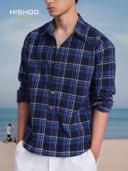 Áo Sơ Mi Caro Nút Gỗ Tay Dài Nam Relax Form Rộng, Cổ Thường, Lai Ngang Linen Solene Vải Mềm Mát HISHOO A2T003