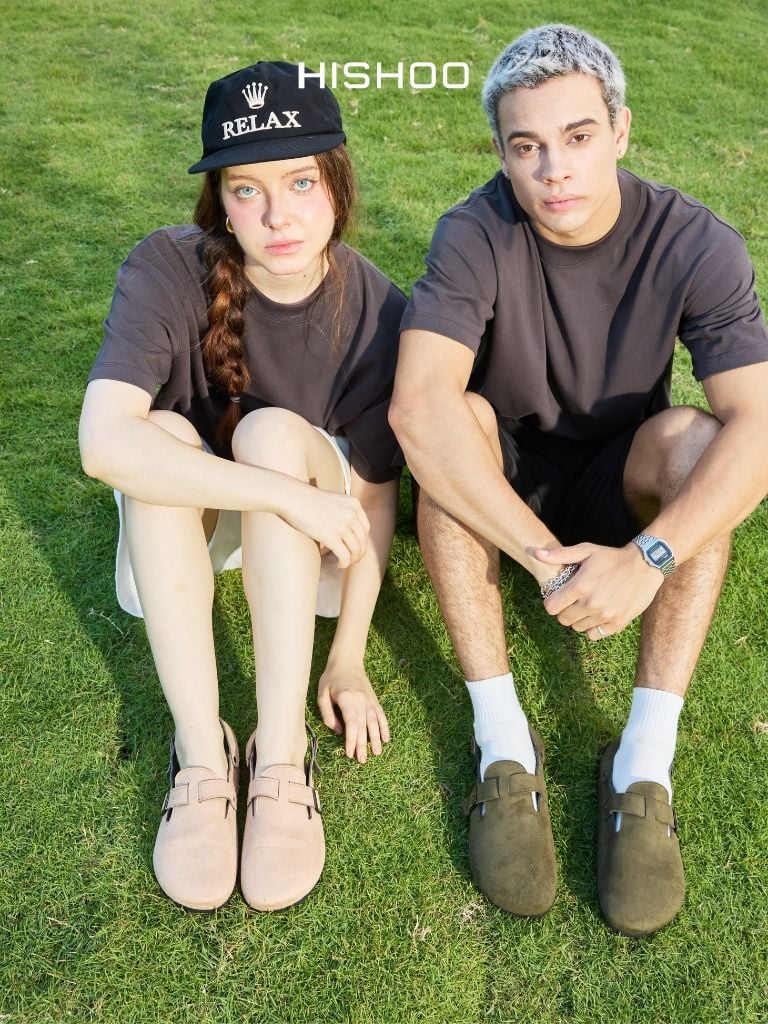 Dép đế trấu Sandal sục Boston Sandal quai ngang da lộn HISHOO R111