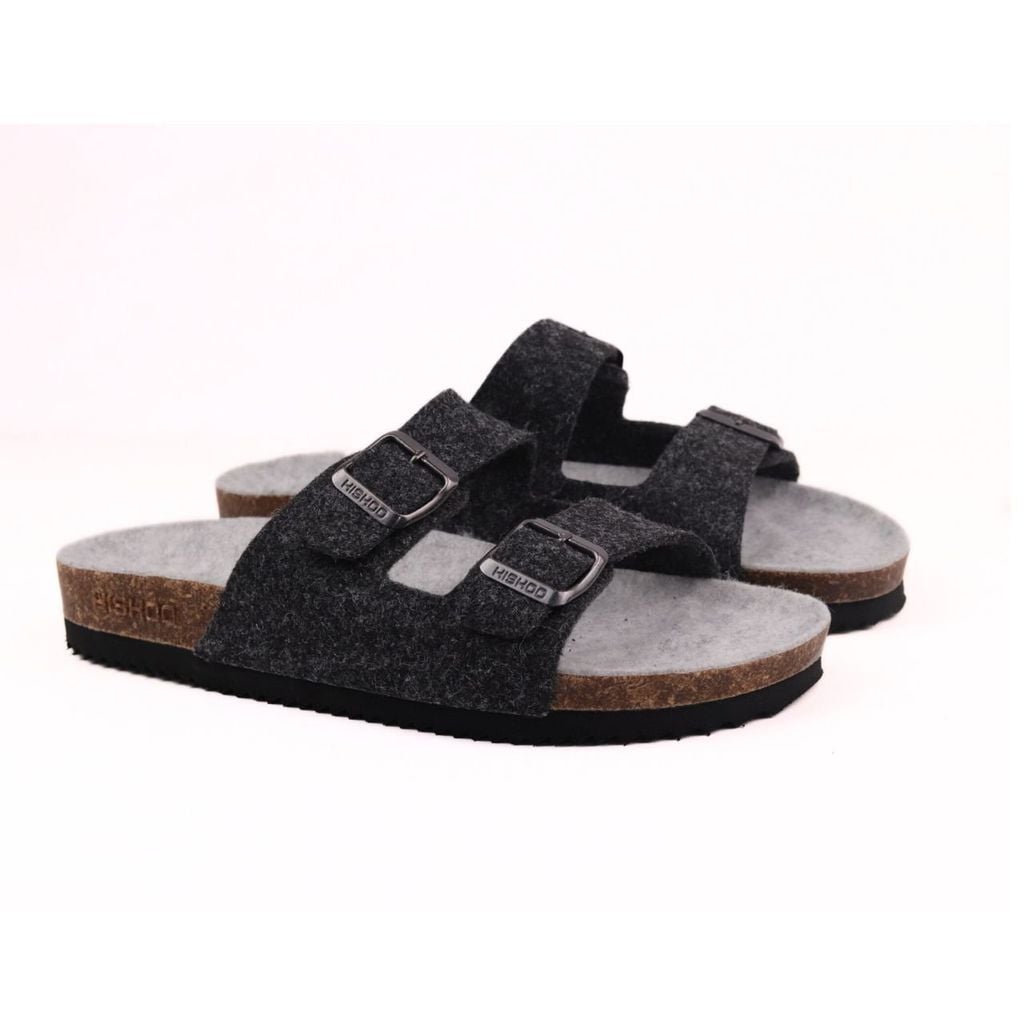 Dép đế trấu birken 2 khoá vải dạ Premium HISHOO B093