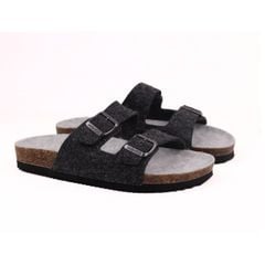 Dép đế trấu birken 2 khoá vải dạ Premium HISHOO B093