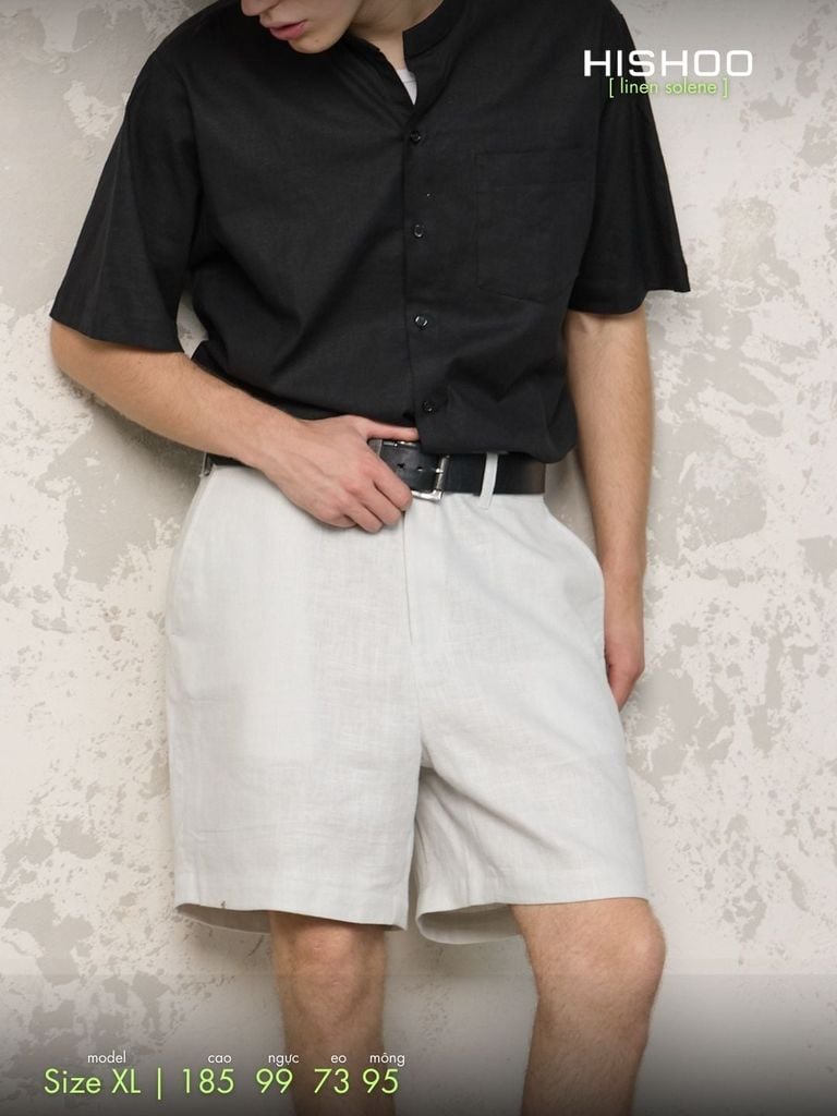 Quần short nam Xám Tro Linen Solene HISHOO Thoáng mát giữ form mặc đi chơi đi làm Q1T001