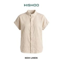 Áo Sơ Mi Nữ Tay Ngắn Relax Form Rộng, Cổ Tàu Vuông, Linen Solene Vải Mềm Mát HISHOO A4G002