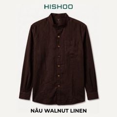 Áo Sơ Mi Nam Nút Gỗ Tay Dài Relax Form Rộng, Cổ Tàu Vuông, Lai Ngang Linen Solene Vải Mềm Mát HISHOO A2T002