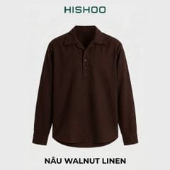 Áo Sơ Mi Nam Tay Dài Relax Form Rộng, Cổ Polo Danton, Xẻ V Linen Solene Vải Mềm Mát HISHOO A3T004