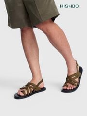 Dép Sandal lê bệt Nam quai ngang chéo xỏ ngón da lộn premium Manto 6 HISHOO K010