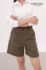 Quần kaki nữ lưng cao xếp li Hishoo short suông basic mặc đi chơi, đi làm HISHOO Q2G001