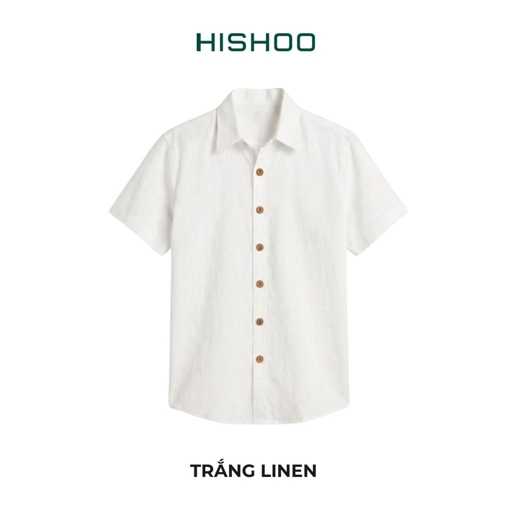 Áo Sơ Mi Nữ Nút GỗRelax Form Rộng, Cổ Thường, Lai Ngang Linen Solene Vải Mềm Mát HISHOO A1G003