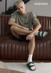 Dép đế trấu birken xé dán Green Croco Premium HISHOO B105