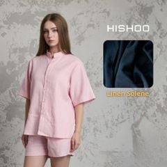 Áo Sơ Mi Nữ Relax Form Rộng, Cổ Tàu Vuông, Lai Ngang Linen Solene Vải Mềm Mát HISHOO A1G002