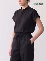 Áo Sơ Mi Nữ Tay Ngắn Relax Form Rộng, Cổ Tàu Vuông, Linen Solene Vải Mềm Mát HISHOO A4G002