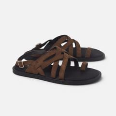 Dép Sandal lê bệt Nam quai ngang chéo xỏ ngón da lộn premium Manto 6 HISHOO K010