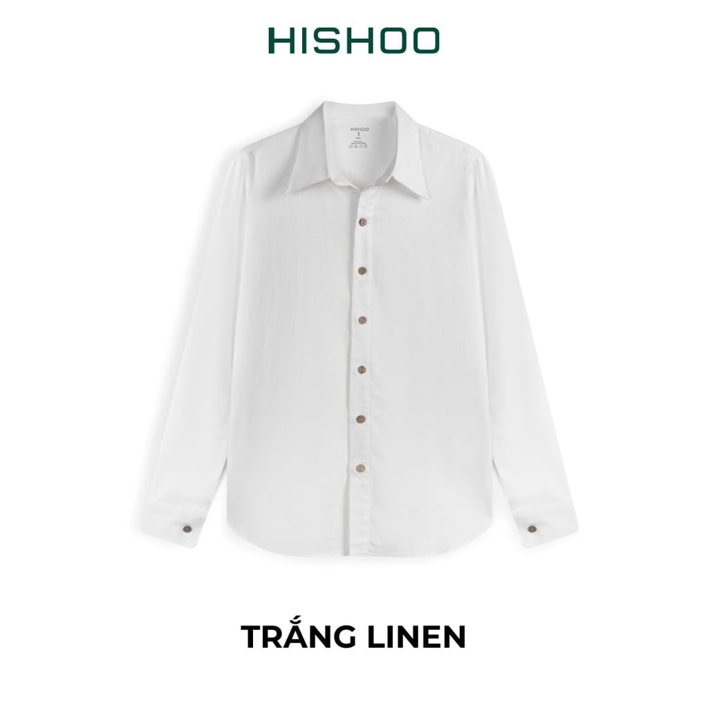 Áo Sơ Mi Nút Gỗ Tay Dài Nữ Relax Form Rộng, Cổ Thường, Lai Ngang Linen Solene Vải Mềm Mát HISHOO A2G003