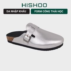 Dép đế trấu sục Boston quai ngang Bạc HISHOO R109