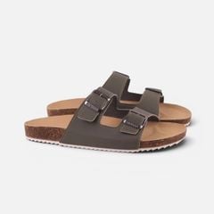 Dép đế trấu birken Rêu quai ngang 2 khoá da bò HISHOO M093