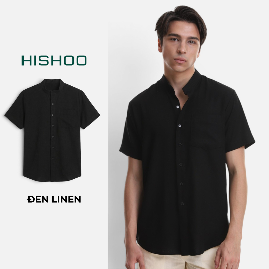 Áo Sơ Mi Nam Relax Form Rộng, Cổ Tàu Vuông, Lai Ngang Linen Solene Vải Mềm Mát HISHOO A1T002