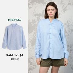 Áo Sơ Mi Tay Dài Nữ Relax Form Rộng, Cổ Tàu Vuông, Lai Ngang Linen Solene Vải Mềm Mát HISHOO A2G002