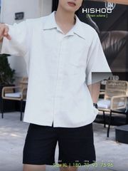 Áo Sơ Mi Nam Xám Tro Relax Form Rộng, Cổ Bác Sĩ, Lai Ngang Linen Solene Vải Mềm Mát HISHOO A1T004