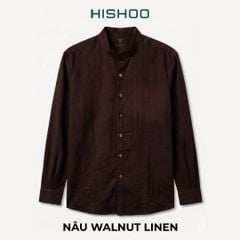 Áo Sơ Mi Nút Gỗ Tay Dài Nữ Relax Form Rộng, Cổ Tàu Vuông, Lai Ngang Linen Solene Vải Mềm Mát HISHOO A2G002