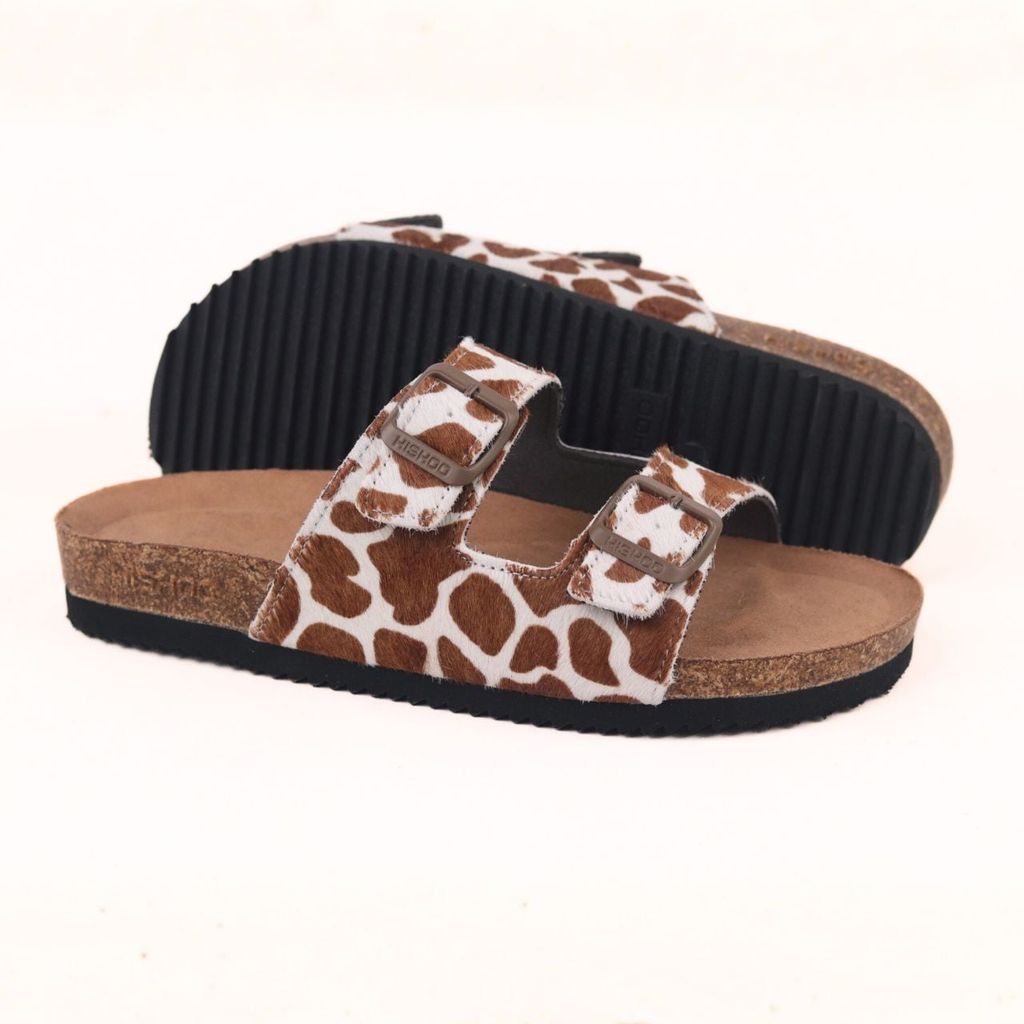 Dép đế trấu 2 khóa quai ngang Bò sữa CowHide HISHOO H093
