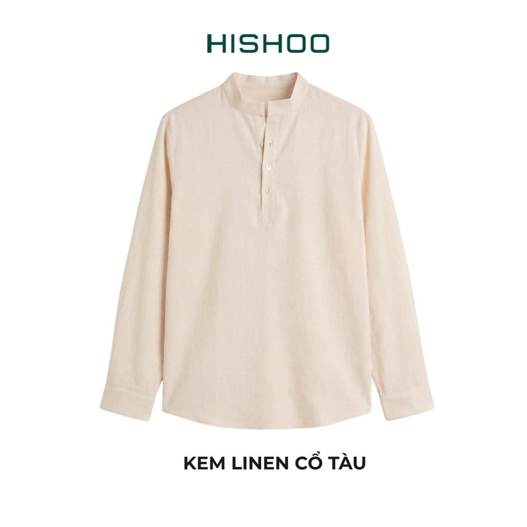 Áo Sơ Mi Nữ Tay Dài Relax Form Rộng, Cổ Polo Tàu Vuông, Xẻ V Linen Solene Vải Mềm Mát HISHOO A3G002