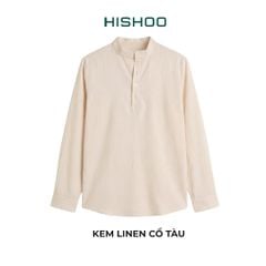 Áo Sơ Mi Nữ Tay Dài Relax Form Rộng, Cổ Polo Tàu Vuông, Xẻ V Linen Solene Vải Mềm Mát HISHOO A3G002