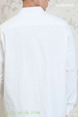 Áo Sơ Mi Nam Trắng Tay Dài Relax Form Rộng, Cổ Polo Tàu Vuông, Xẻ V Linen Solene Vải Mềm Mát HISHOO A3T002
