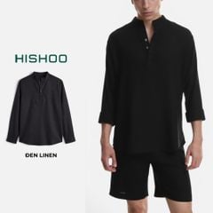 Áo Sơ Mi Nam Tay Dài Relax Form Rộng, Cổ Polo Tàu Vuông, Xẻ V Linen Solene Vải Mềm Mát HISHOO A3T002