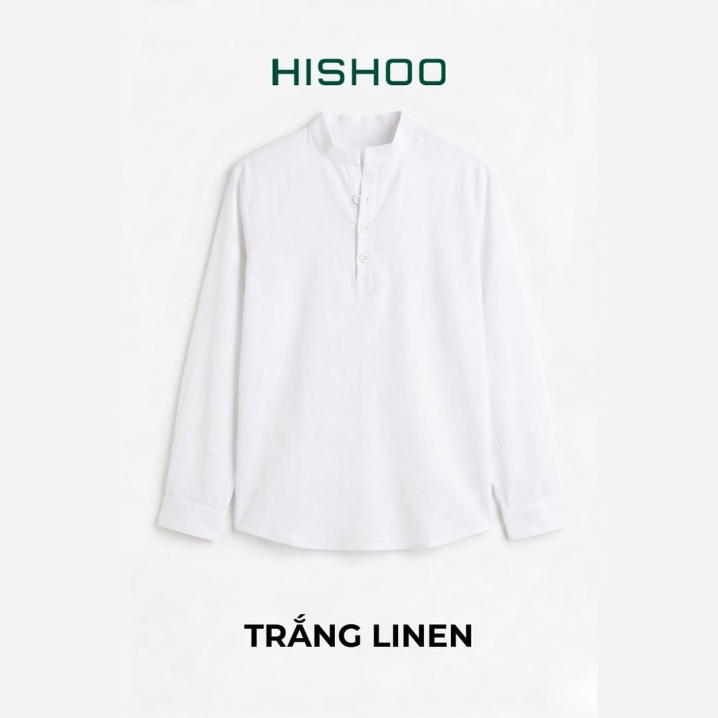 Áo Sơ Mi Nam Tay Dài Relax Form Rộng, Cổ Polo Tàu Vuông, Xẻ V Linen Solene Vải Mềm Mát HISHOO A3T002