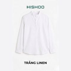 Áo Sơ Mi Nam Tay Dài Relax Form Rộng, Cổ Polo Tàu Vuông, Xẻ V Linen Solene Vải Mềm Mát HISHOO A3T002
