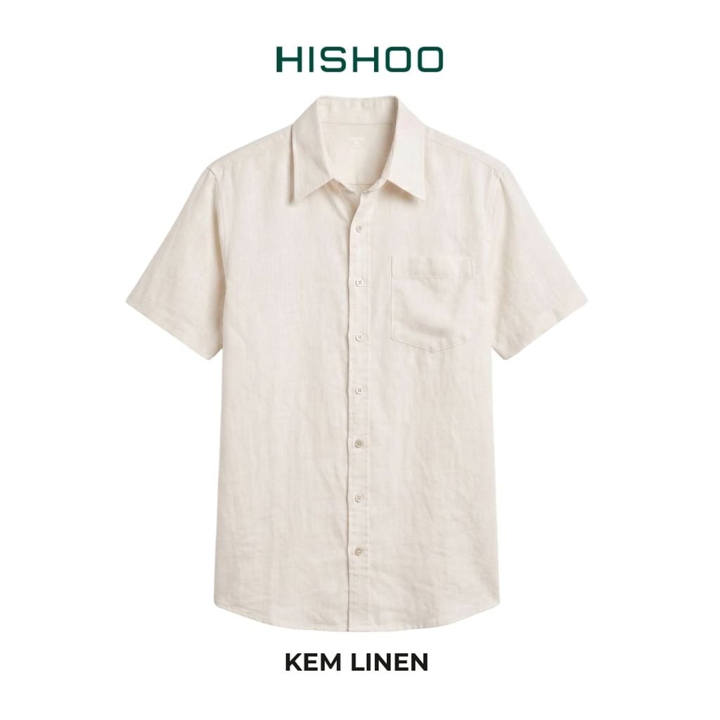 Áo Sơ Mi Nam Relax Form Rộng, Cổ Thường, Lai Ngang Linen Solene Vải Mềm Mát HISHOO A1T003