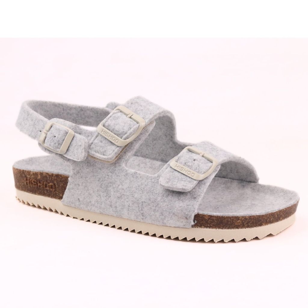 Dép đế trấu sandal birken quai ngang 2 khoá vải dạ Premium HISHOO B102