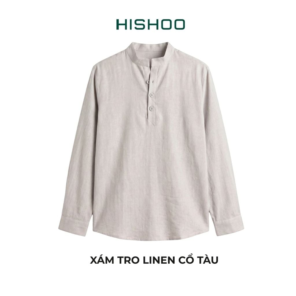 Áo Sơ Mi Nữ Tay Dài Relax Form Rộng, Cổ Polo Tàu Vuông, Xẻ V Linen Solene Vải Mềm Mát HISHOO A3G002