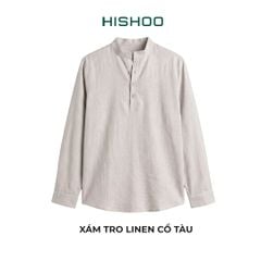 Áo Sơ Mi Nữ Tay Dài Relax Form Rộng, Cổ Polo Tàu Vuông, Xẻ V Linen Solene Vải Mềm Mát HISHOO A3G002