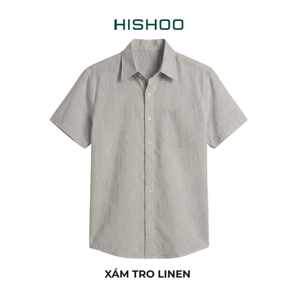 Áo Sơ Mi Nam Relax Form Rộng, Cổ Thường, Lai Ngang Linen Solene Vải Mềm Mát HISHOO A1T003