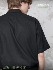 Áo Sơ Mi Nam Đen Relax Form Rộng, Cổ Thường, Lai Ngang Linen Solene Vải Mềm Mát HISHOO A1T003