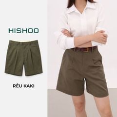 Quần kaki nữ lưng cao xếp li Hishoo short suông basic mặc đi chơi, đi làm HISHOO Q2G001