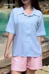 Áo Sơ Mi Nữ Relax Form Rộng, Cổ Bác Sĩ, Lai Ngang Linen Solene Vải Mềm Mát HISHOO A1G004