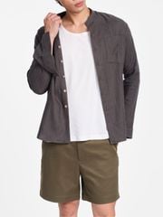 Áo Sơ Mi Nam Nút Gỗ Tay Dài Relax Form Rộng, Cổ Tàu Vuông, Lai Ngang Linen Solene Vải Mềm Mát HISHOO A2T002