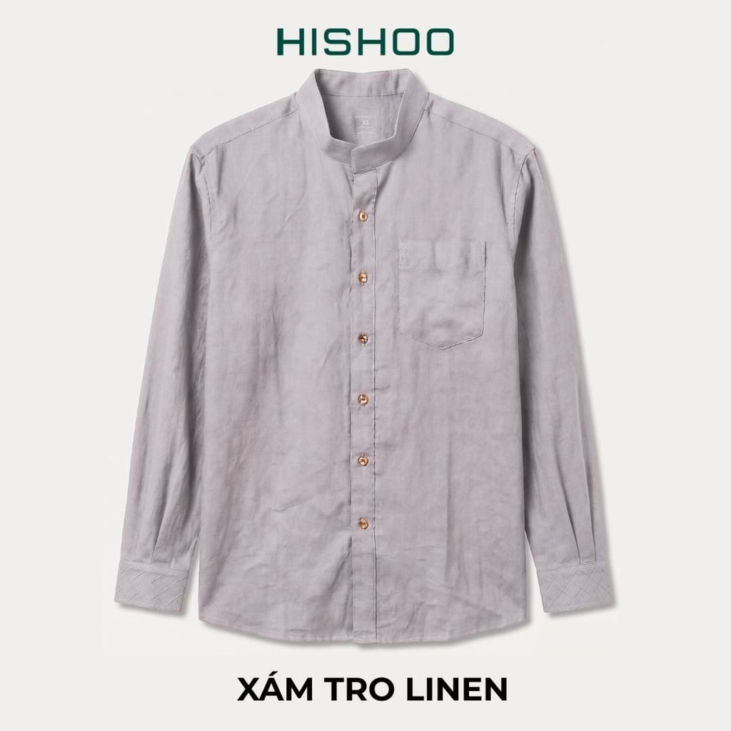 Áo Sơ Mi Nút Gỗ Tay Dài Nữ Relax Form Rộng, Cổ Tàu Vuông, Lai Ngang Linen Solene Vải Mềm Mát HISHOO A2G002