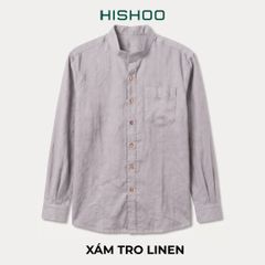 Áo Sơ Mi Nút Gỗ Tay Dài Nữ Relax Form Rộng, Cổ Tàu Vuông, Lai Ngang Linen Solene Vải Mềm Mát HISHOO A2G002