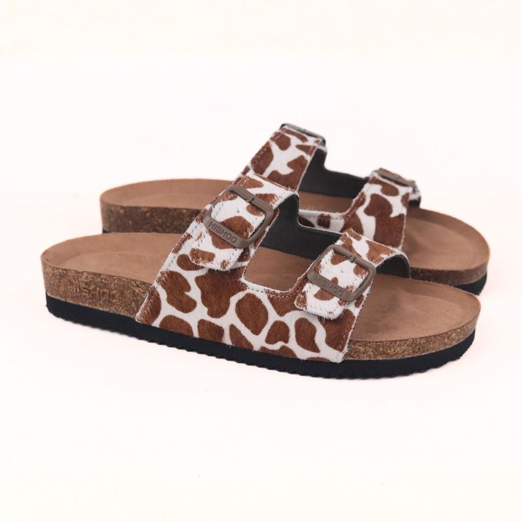 Dép đế trấu 2 khóa quai ngang Bò sữa CowHide HISHOO H093